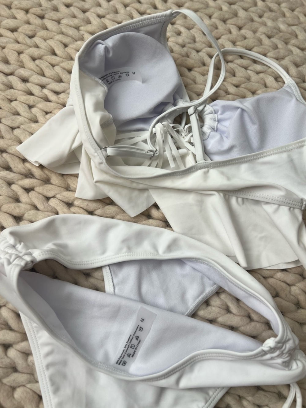White Ruffle Tie-Front Bikini Set - Picture 4 of 4